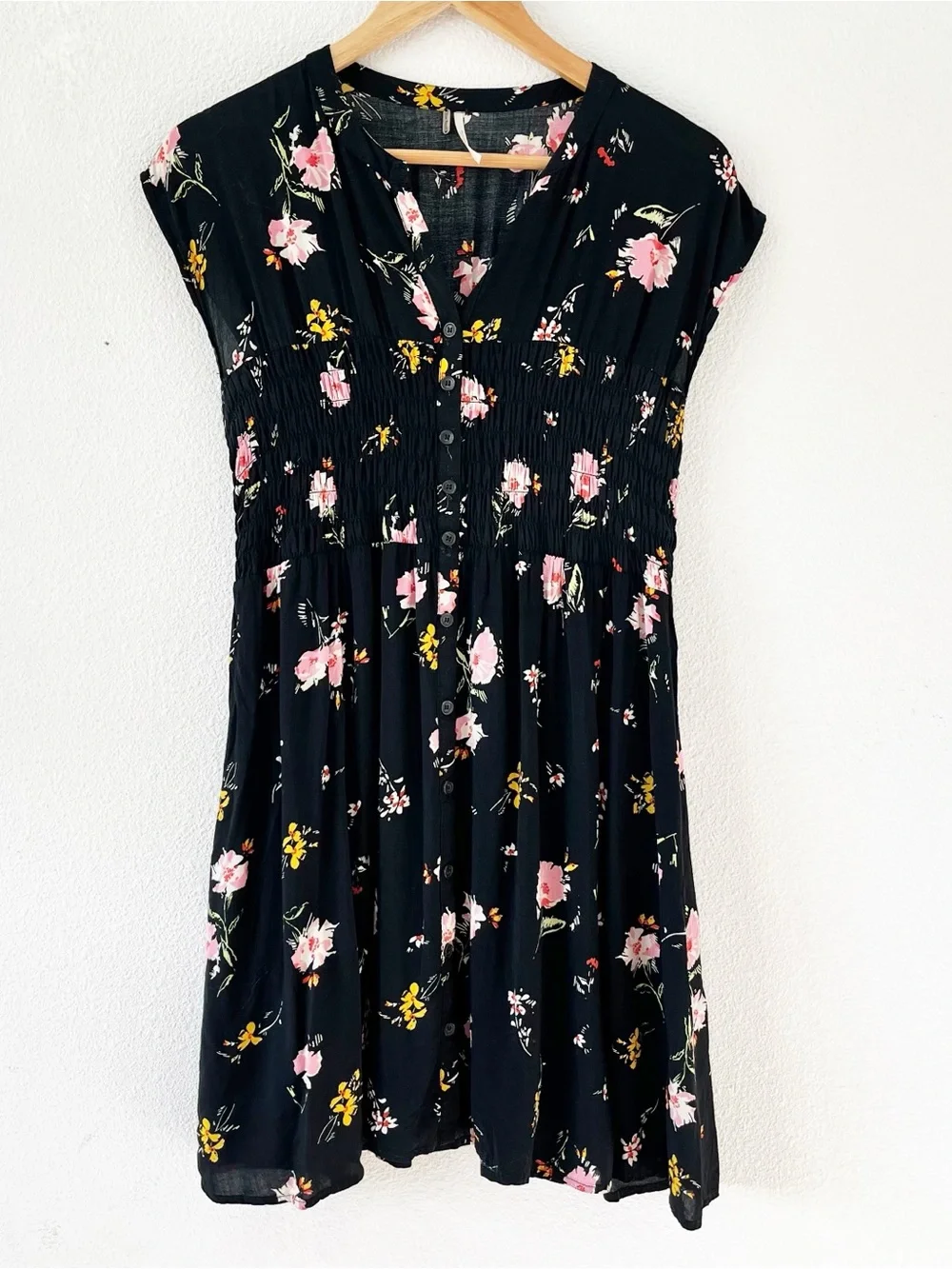 free people greatest day mini dress Free People Dress Womens XS Greatest Day Smocked Button Down Orange Floral Mini